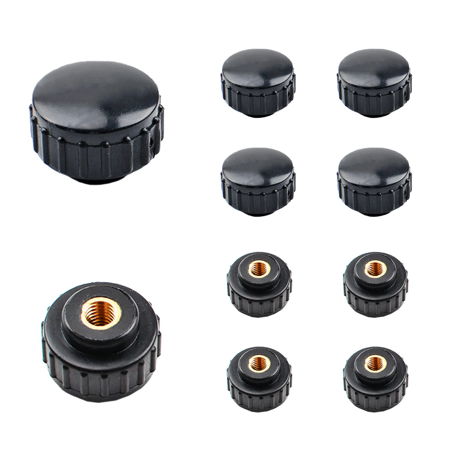 Morobor Women's Black M4 Knurled Thread Clamping Knob, 10Pcs Plastic Through Hole Set Brass Threaded Nut,Screw-On Handle Clamping Knob For Mechanical Equipment