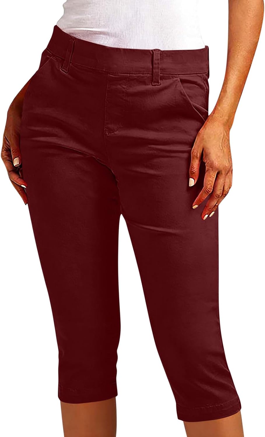 Capris Pants for Women Slim Fit Knee Length Pant with Pockets Summer Lightweight Casual Business Cropped Trousers
