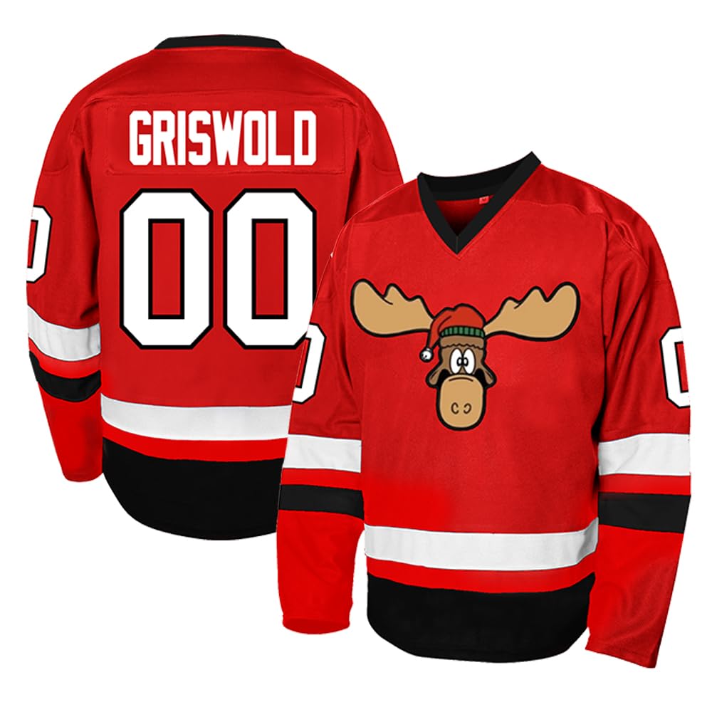 Cuthbert #00 Griswold Movie Ice Hockey Jersey Men's Christmas S-3XL Vacation Stitched Shirts, Red, L