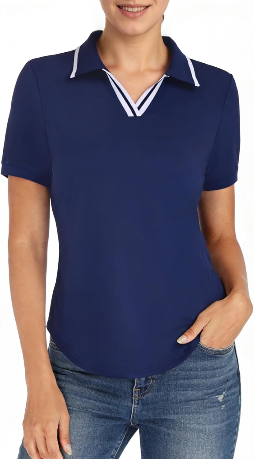 ZANZEA Polo Shirts for Women Short Sleeve Slim Fit Golf Tennis Tops | UPF 50+ Sun Protection, Breathable Moisture Wicking Fabric, Athletic Collared T-Shirt for Outdoor Sports