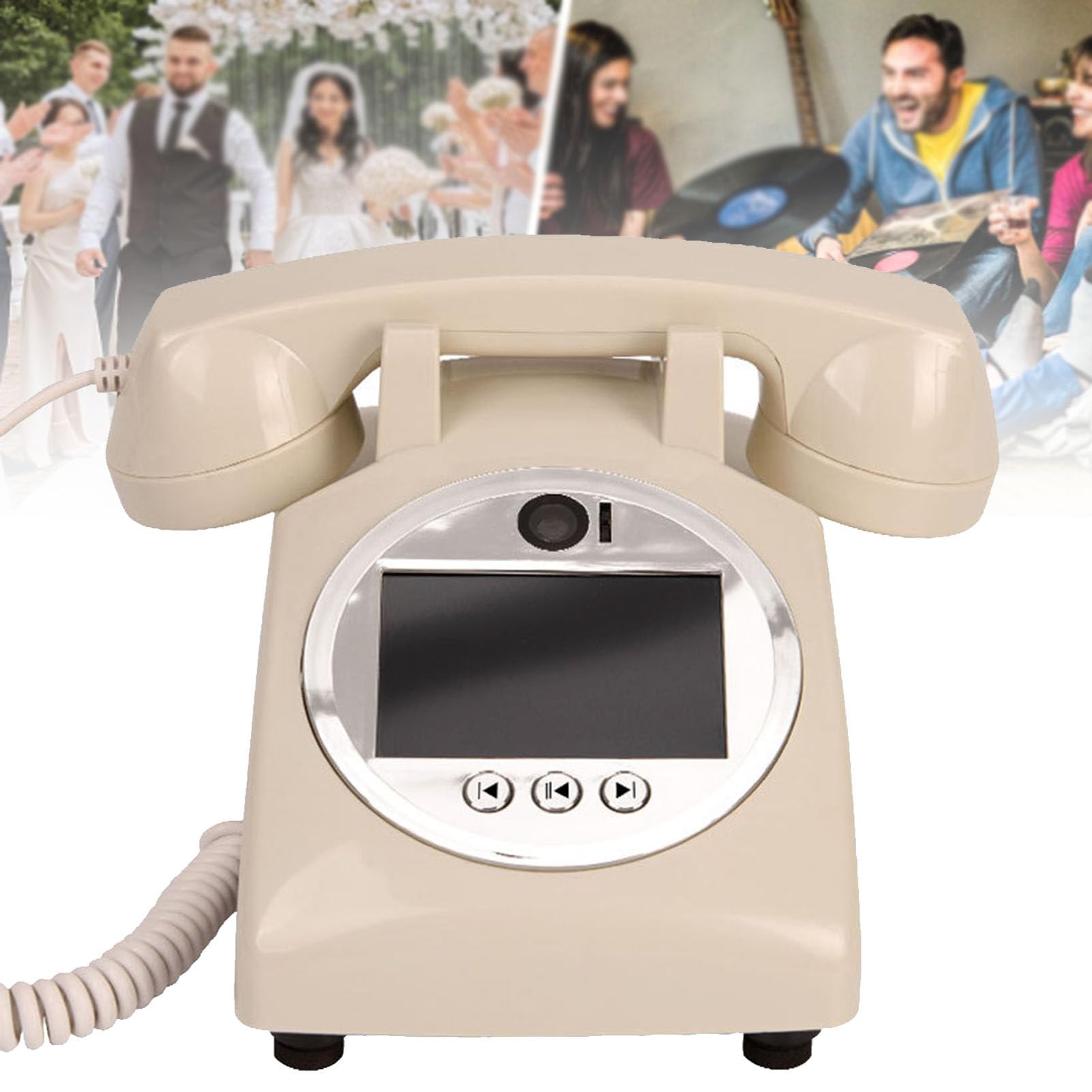 SENJINGHUA Video Audio Guest Book, 1080P HD Video Wedding Phone Customized Video Messages, Ideal for a Variety of Memorable Party Occasions Beige-64GB