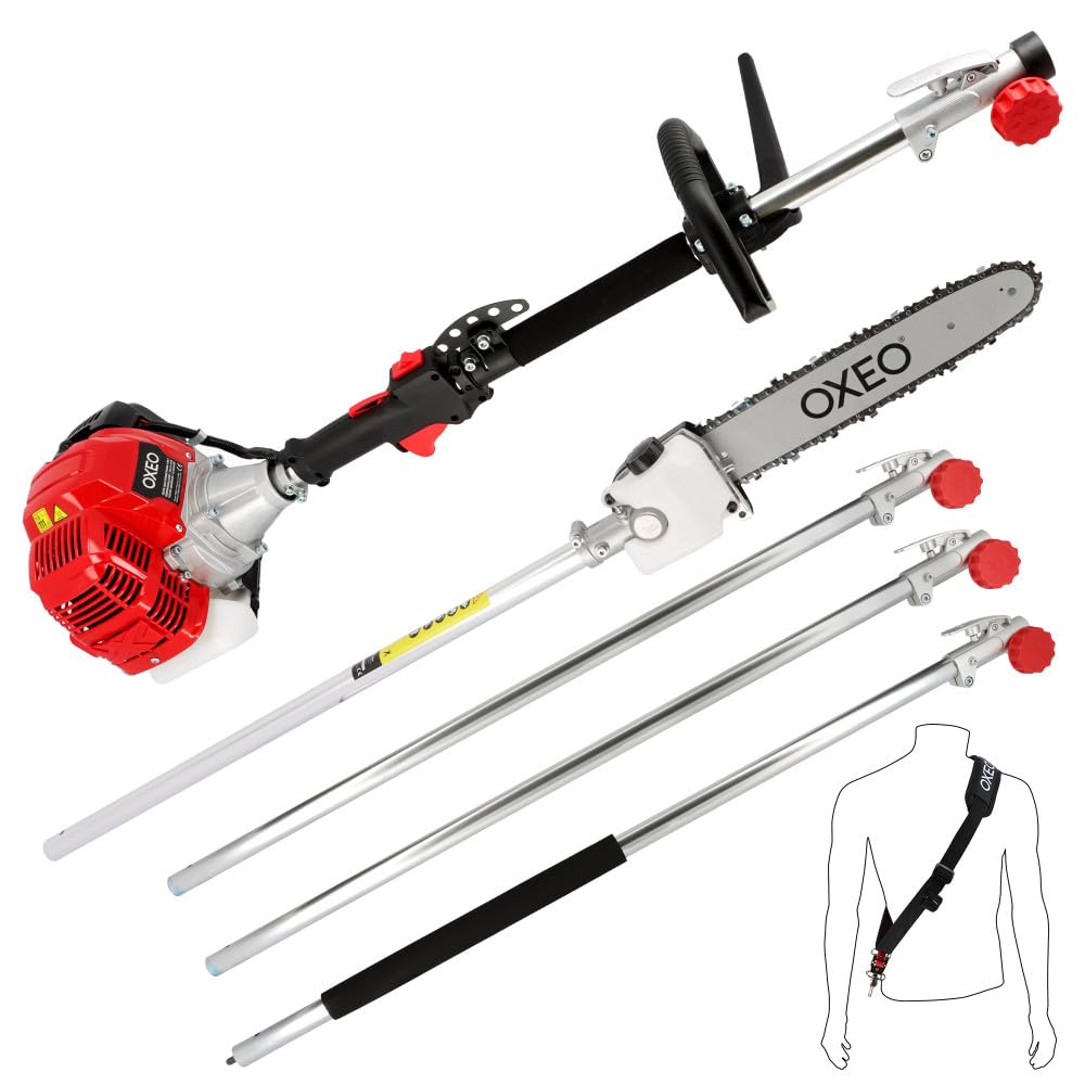 Elagueuse thermique sur perche - Moteur 2 temps 52 cm3-3 rallonges extensions - Longueur totale 5.06m - Guide chaîne 30cm