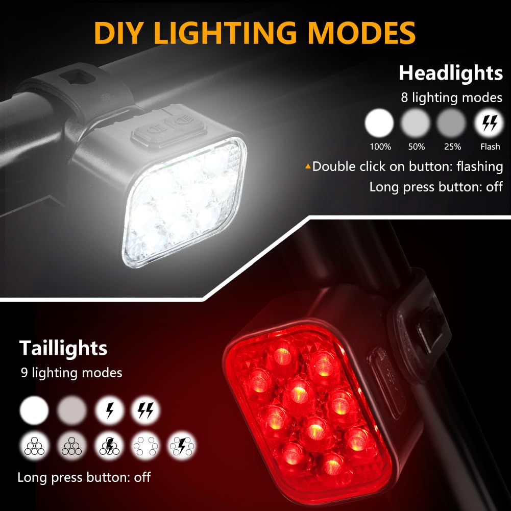 Kit 2 Luci Bici LED Impermeabili USB Ricaricabili – Anteriore E Posteriore, Alta Visibilità