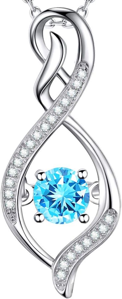 Valentines Day Birthday Gifts for Women Endless Love Necklace for Wife Mom February March Birthstones Necklace Amethyst Aquamarine Jewelry Gifts for Her