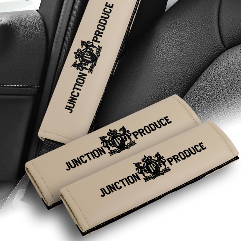 W-POWER 4PCS Junction Produce JDM Car Neck Pillow Headrest + JP VIP Embroidery Car Seat Belt Cover Set (Beige)