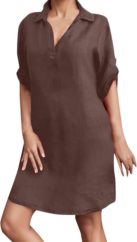 peqiut Vestidos de primavera para mulheres 2024 elegantes vestidos de verão para mulheres com gola em V vestidos de praia finos e leves para mulheres 2024