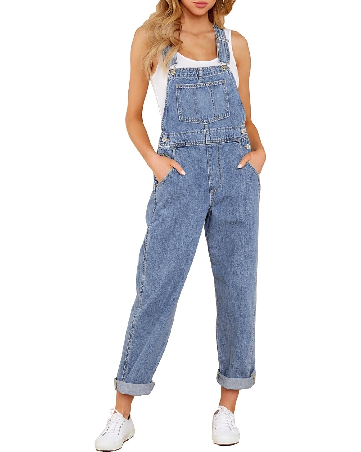 Women's Classic Adjustable Straps Pockets Denim Bib Overalls Jeans Pants