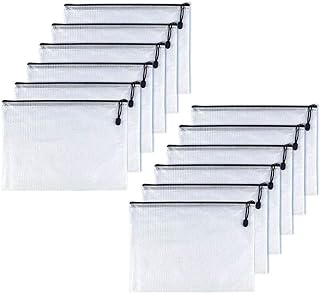 Oaimyy-A5(9"x 7",12 Pcs),Plastic Mesh Zipper Pouch Document Folders Bag & Zip File Folders for School Office Supplies, Travel,Puzzles Games Organizing Storage-Black