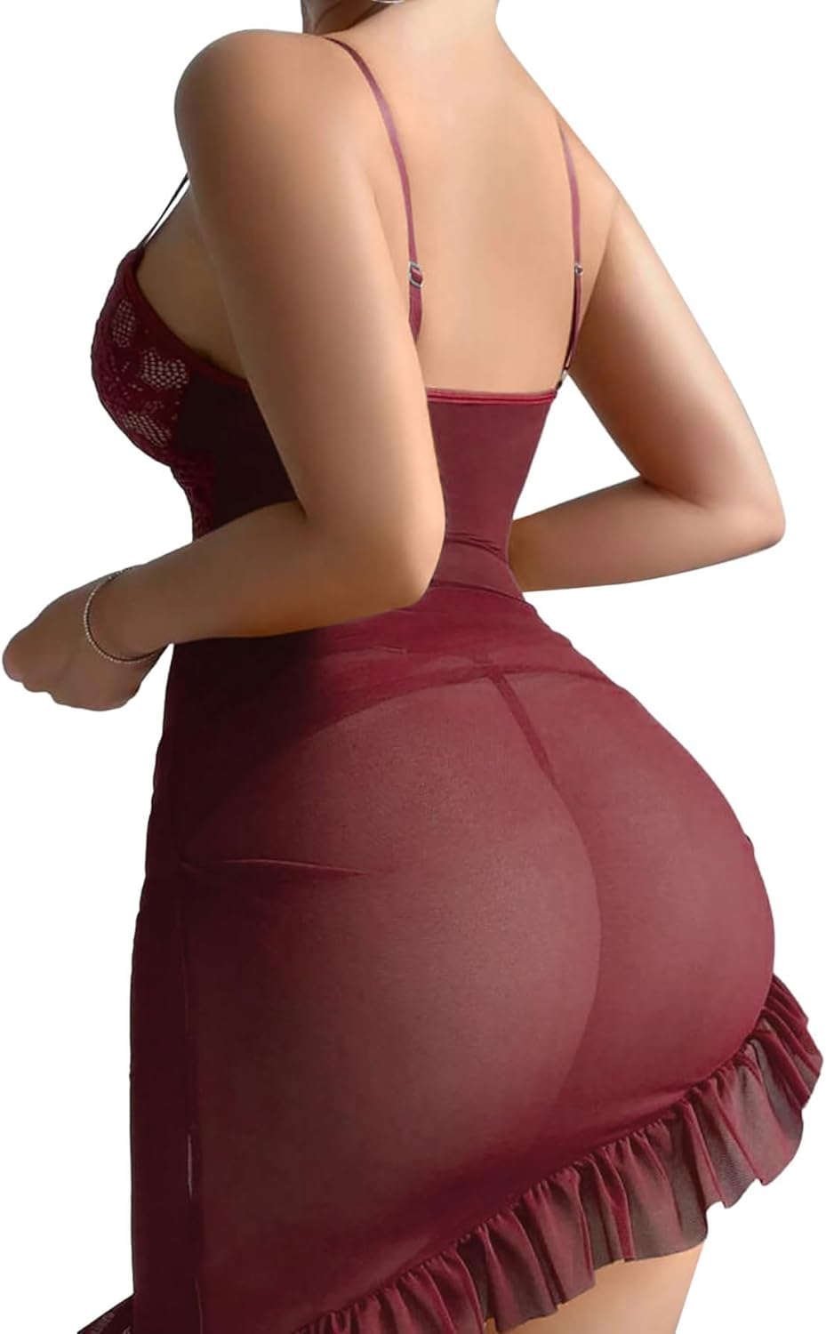 Sexy Corset Bodycon Ruffle Sheer Underwire Mesh Lace Floral Outfits Babydoll Lingerie Set Dress with Thong 2 Piece - Image 2