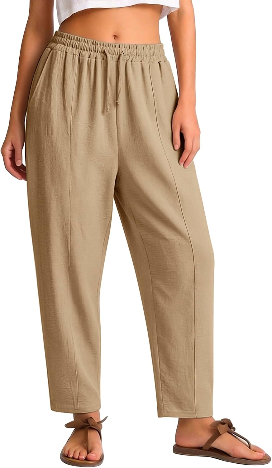 Women's Casual Cropped Pants Loose Casual Palazzo Trousers Drawstring Wide Leg Lounge Pants with Pockets