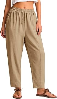 Women's Casual Cropped Pants Loose Casual Palazzo Trousers Drawstring Wide Leg Lounge Pants with Pockets