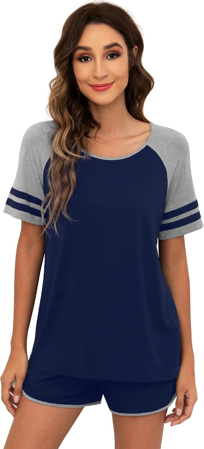 WiWi Pajamas Set for Women Cooling Short Sleeve Sleepwear Soft Knit Shorts Pjs Sets Viscose from Bamboo S-XXL