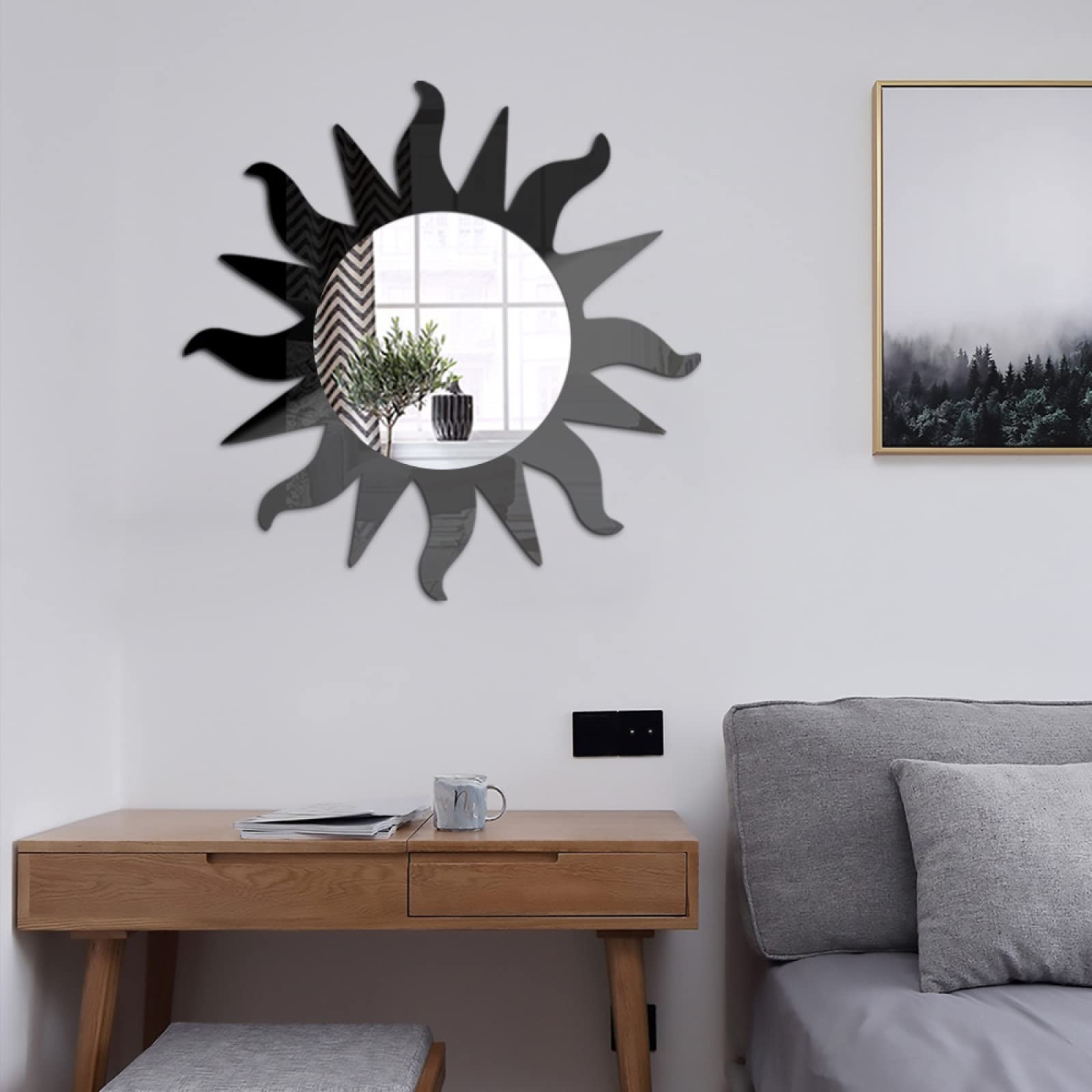 Adesivi Murali A Specchio Acrilico 80x55 Cm | Piastrelle Specchio Nero Per Decorazione Parete - Foto 9