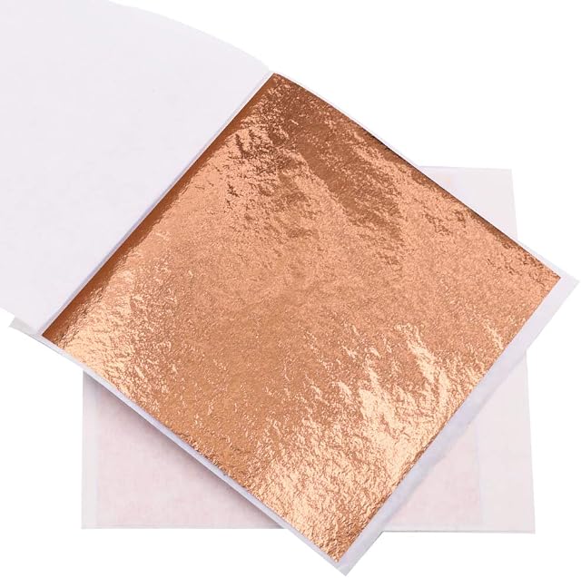 VGSEBA Imitation Gold Leaf Sheets, Rose Gold Gilding Foil Paper 100 Pieces 8x8.5cm Gold Foil Sheet for Paintings Arts Crafts Nail Handcrafts Frames Furniture Decoration