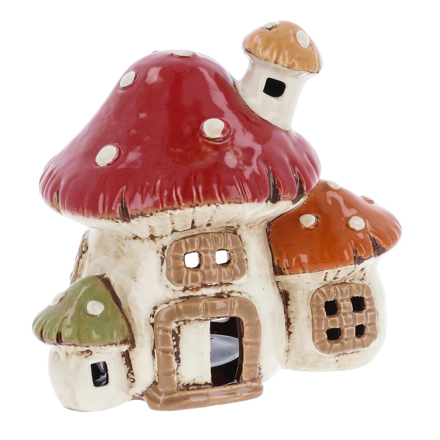 Shudehill Giftware Village Pottery Mushroom Red and White Houses Tealight Holder - Double and Triple. (Triple)