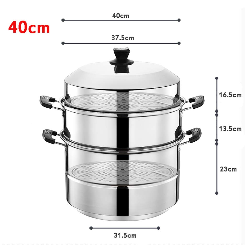 201 Edelstahl-Dampfer/Suppentopf 2-Schicht-Haushalt mit Steamer 30-40cm verdickte geeignet for Gasherd/Induktionsherd geeignet for 5-12 Personen(40cm)