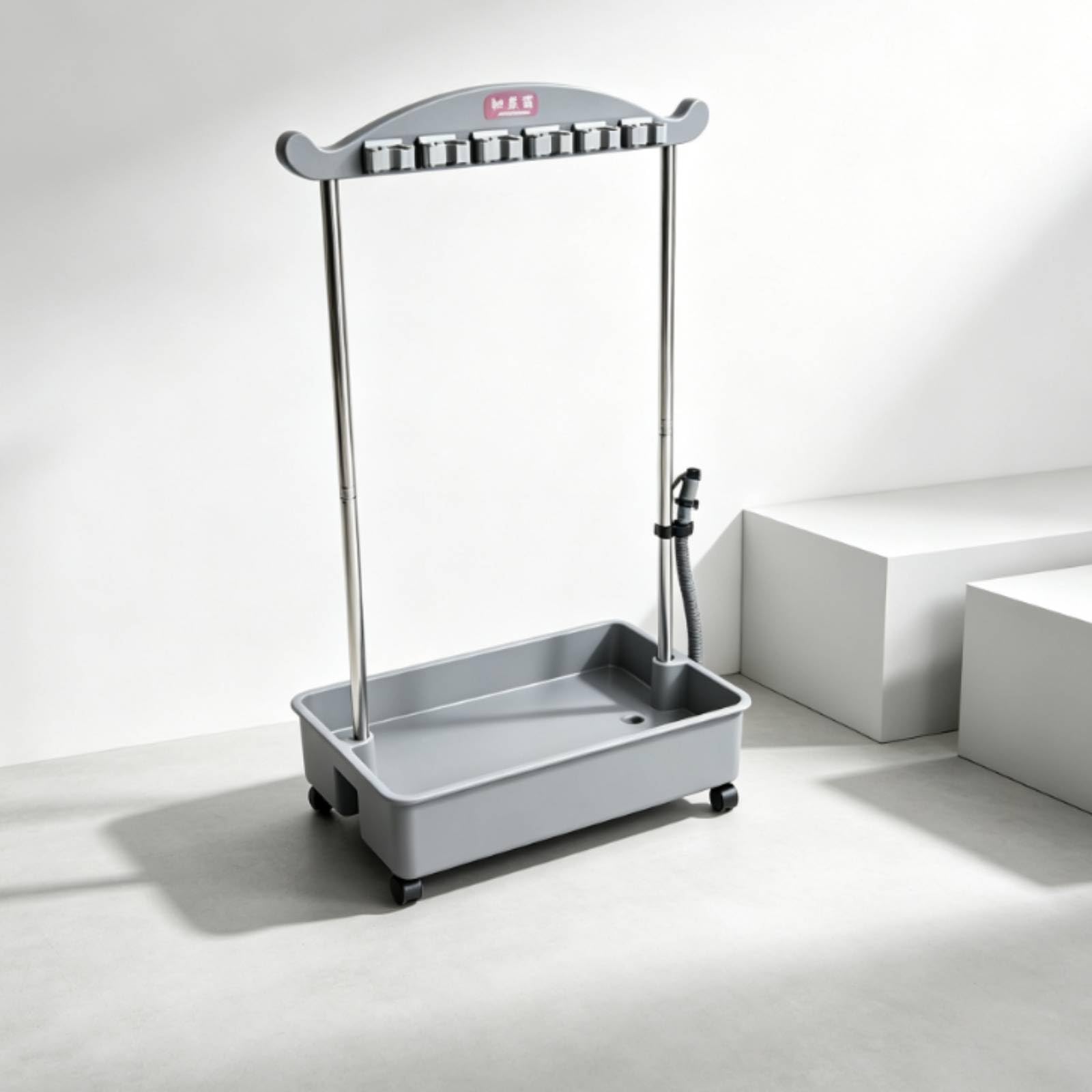 Gralara Organizador Fregonas con Ruedas Resistente Carrito Limpieza con Ruedas Estación Limpieza Móvil para Hoteles, Gris, 70cm