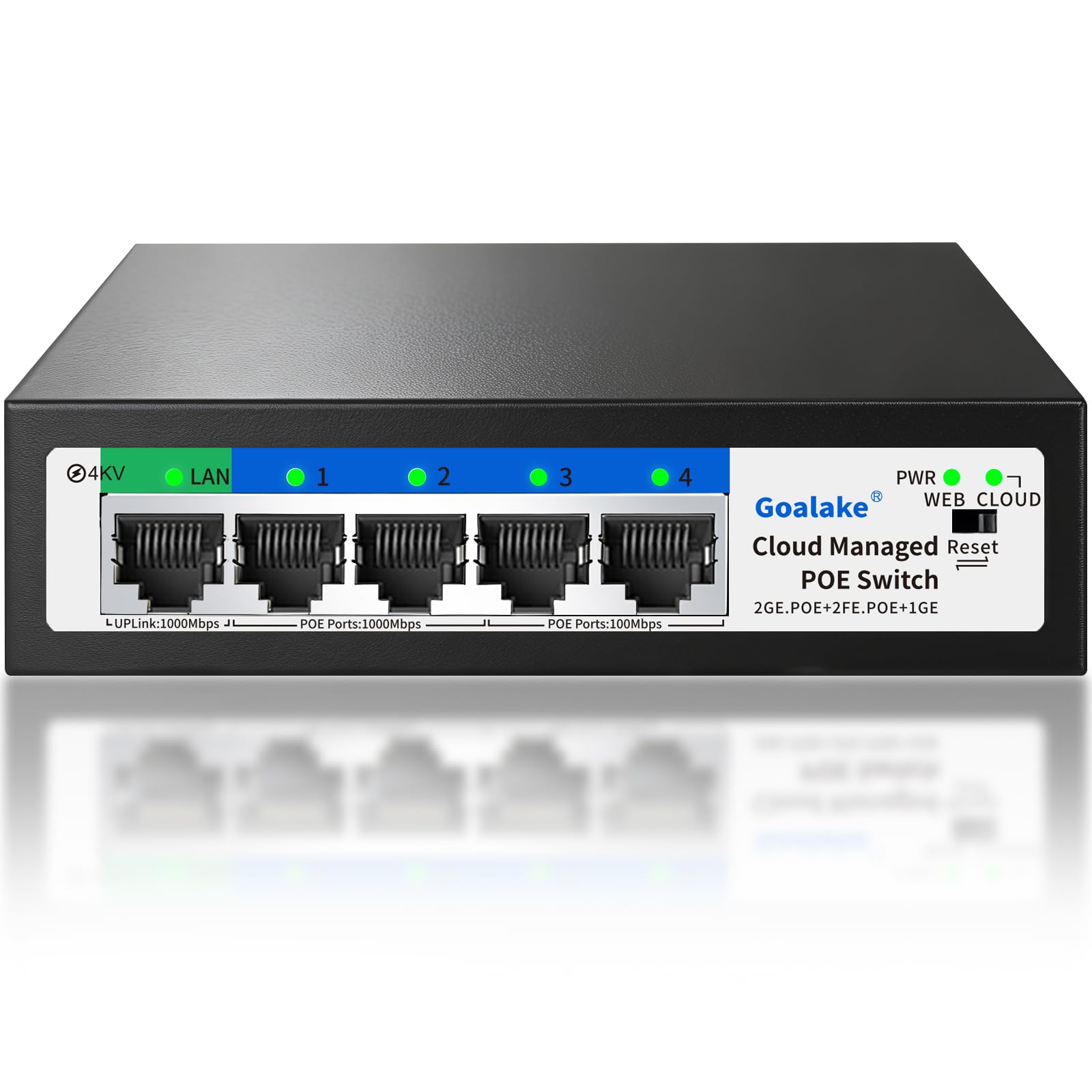 5-Port Ethernet PoE Switch (4 PoE Ports, 1 Uplink) with Extend Function, Easy Smart Managed Ethernet Switch, Plug & Play, Fanless Metal Design, VLAN, Qos,Desktop/Wall Mount