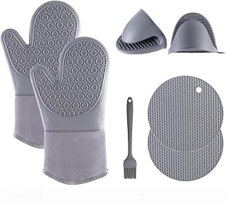 Oven Mitts and Pot Holders Sets 7pcs, Kitchen Oven Glove,High Heat Resistant 550 Degree Extra Long Oven Mitts and Potholders with Non-Slip Silicone Surface for Home Essentials