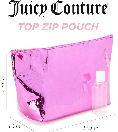 Miniatura 2 de Juicy Couture Bolsa de maquillaje rosa intenso, organizador de cosméticos, artículos esenciales de viaje, con cremallera, cuña brillante