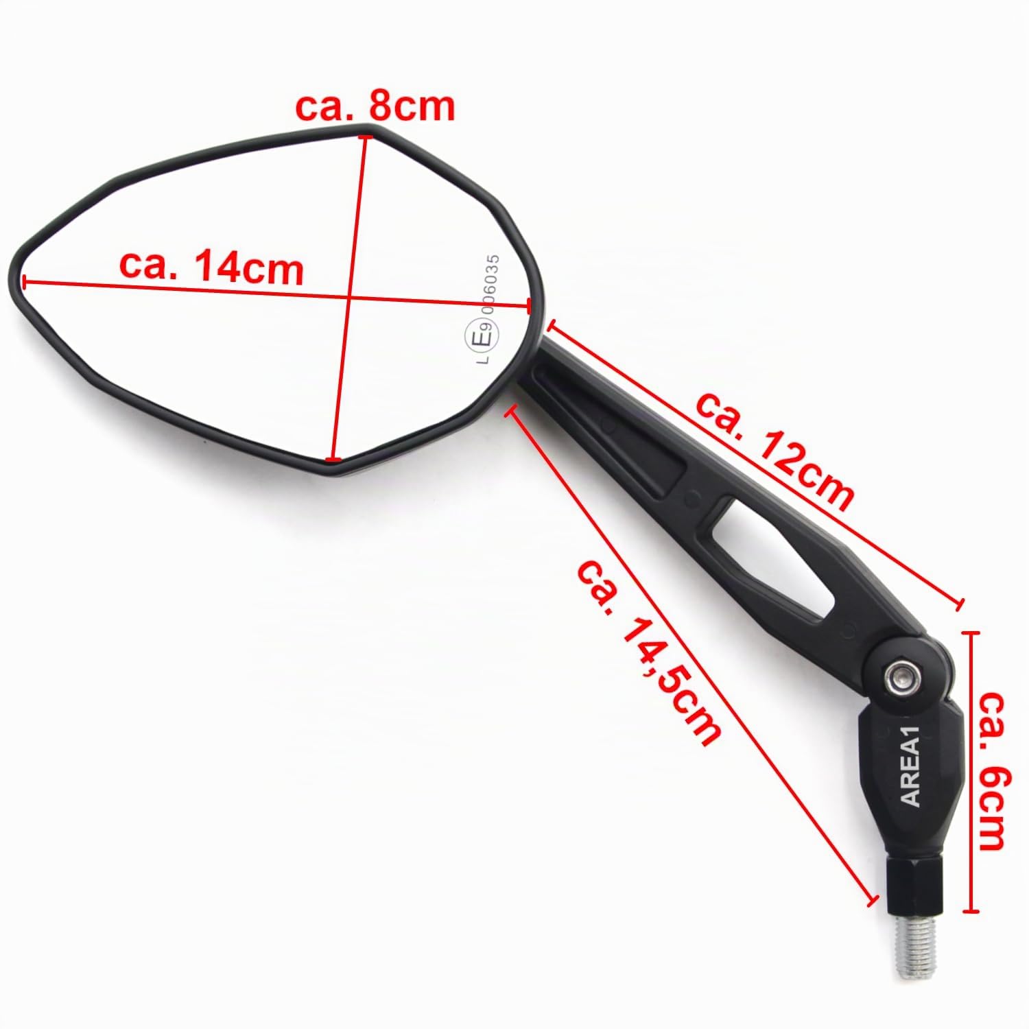 Area1 Coppia di specchietti retrovisori universali per moto, omologati e-geprüft 2x M10 filettatura destra + adattatore filettatura sinistra, compatibile con, ad esempio, Duke, SMC/R Z900 Z750 Z650