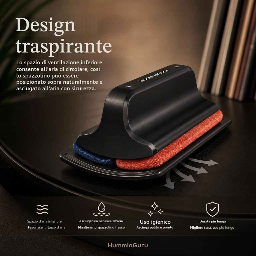 HumminGuru Kit di Pulizia per Dischi in Vinile I-Brush, Spazzola Antistatica con Doppio Panno in Velluto, Soluzione Analcolica e Portaspazzole LP (5 in 1), Colore Bianco