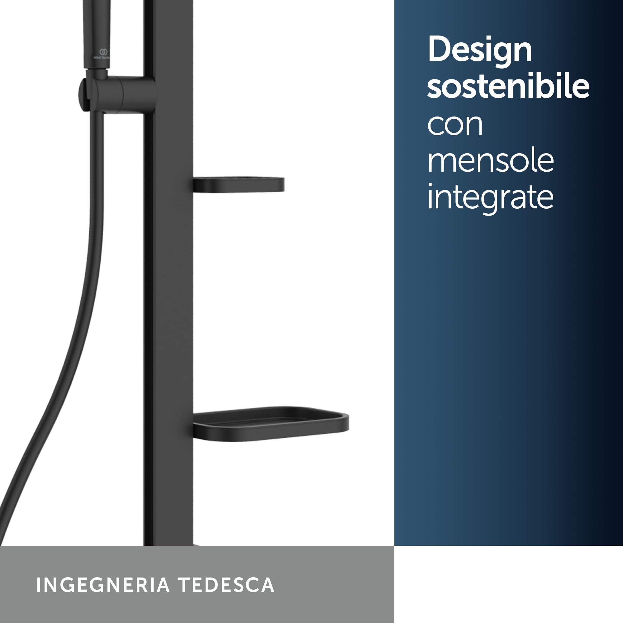 Ideal Standard Ceratherm Alu+ Colonna doccia, Realizzato con l'100% di alluminio riciclato, doccia a risparmio idrico con getti variabili e protezione antiscottatura – Nero Opaco (356x501x1113 mm)