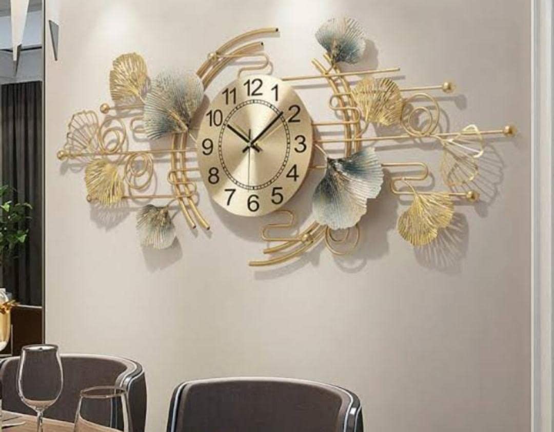 Generic Am Home Decortime Floral Decorative Iron Metal Hanging Wall Clock For Farm House / Living Room / Bedroom / Hall / Dining Hall (36 X 1 X 21 Inch) 55% Off( Gold)