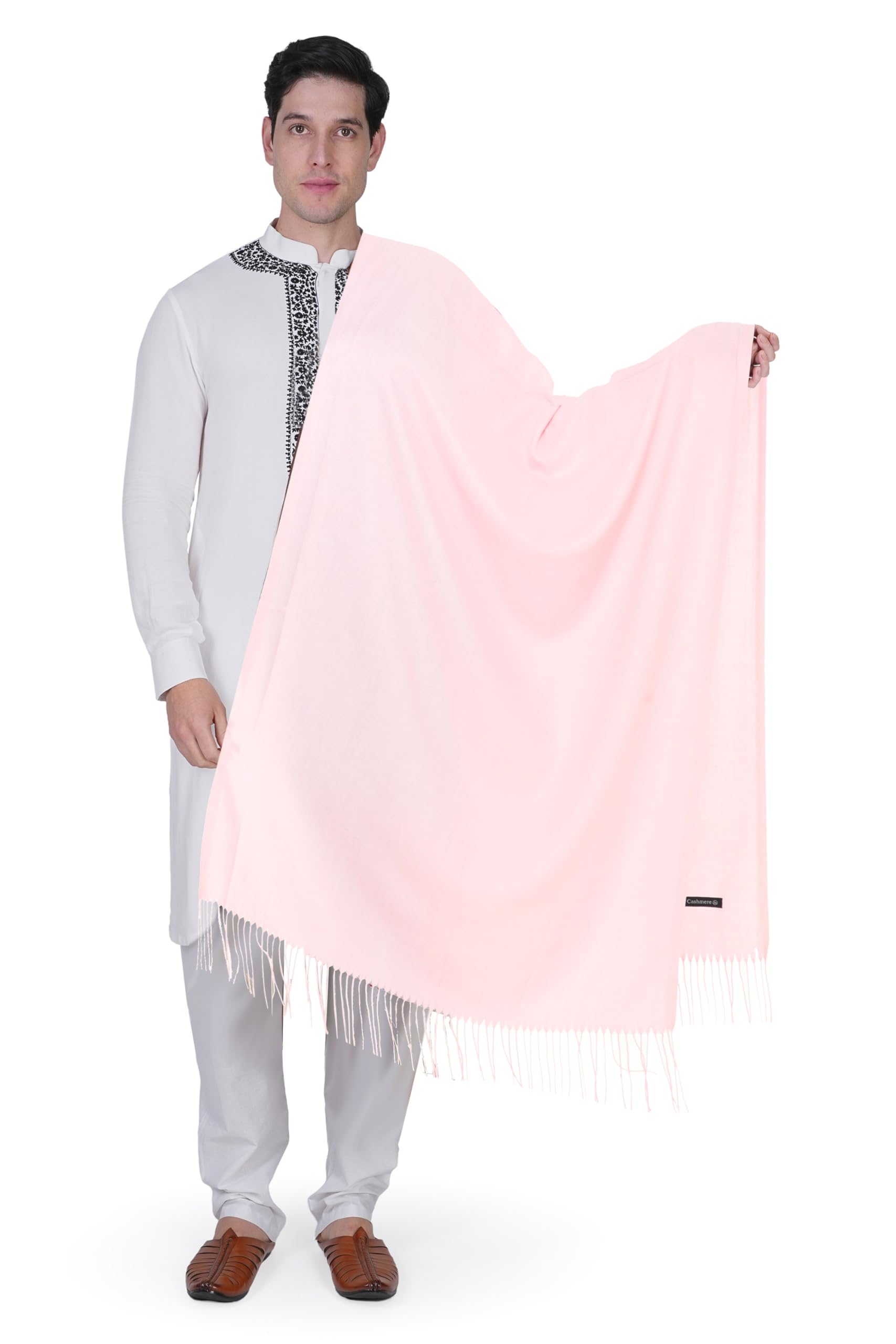 manra Men's Cashmere Soft Feel Warm Wool Solid Plain Muffler/Scarf/Stole for Winter Season (Baby Pink)-picture-13