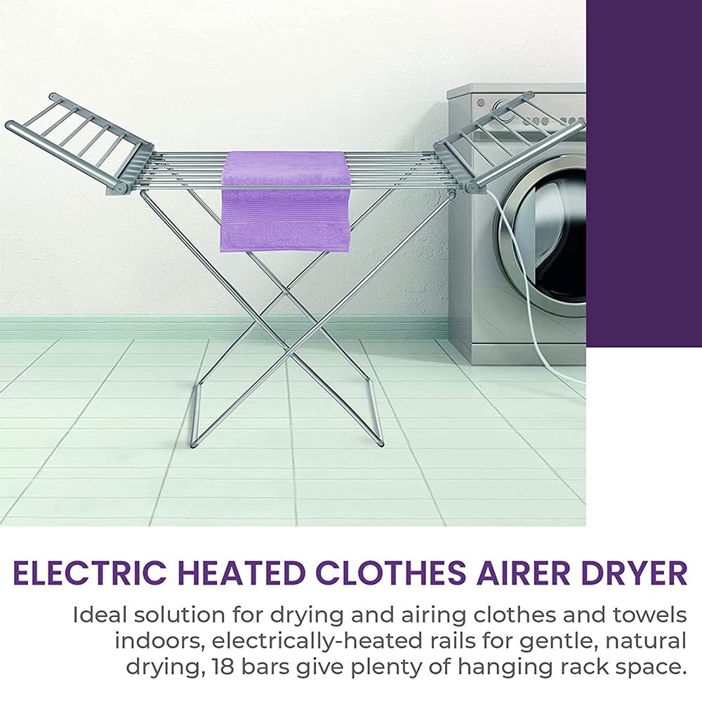 ZJIEX Asciugabiancheria Elettrico Riscaldato, Stendino Elettrico Stendibiancheria Pieghevole Salvaspazio con Ali, 20 Elementi Riscaldanti 230 Watt