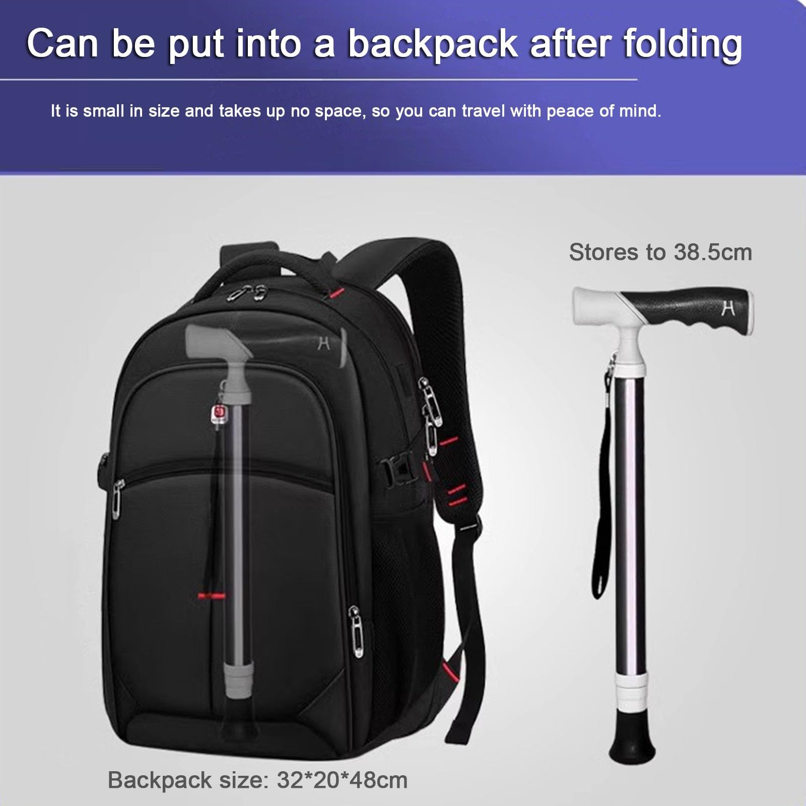 Bastone da Passeggio telescopico a 4 sezioni Bastone da Trekking Leggero in Lega di Titanio - può Essere Messo in Uno Zaino da Scuola Bastone da Passeggio Antiscivolo(A,38~105cm)