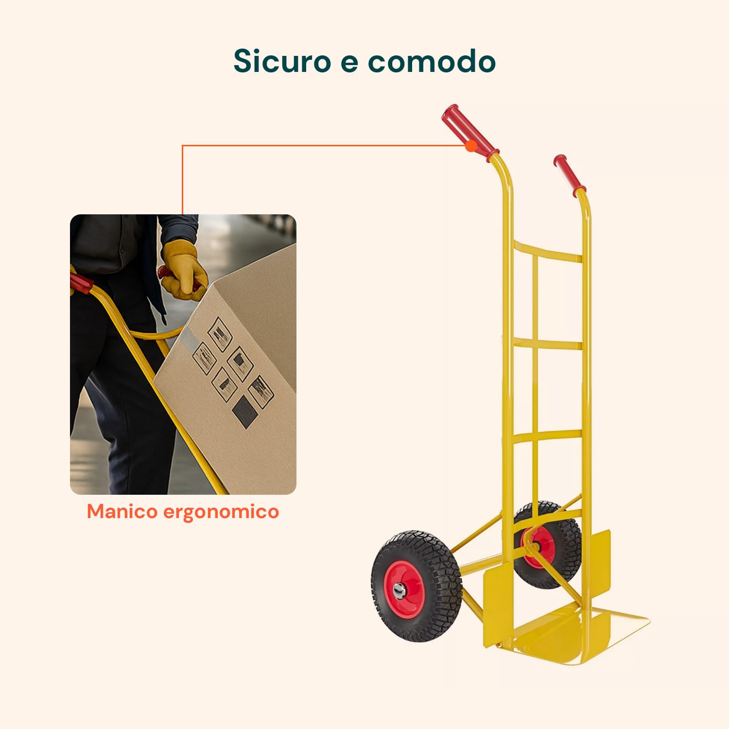 Avilia - Carrello con Ruote Portatutto in Acciaio da 200Kg per Trasporto Sicuro di Carichi Voluminosi, con Maniglie Antiscivolo, Ruote e Struttura Compatta Maneggevole (Giallo)