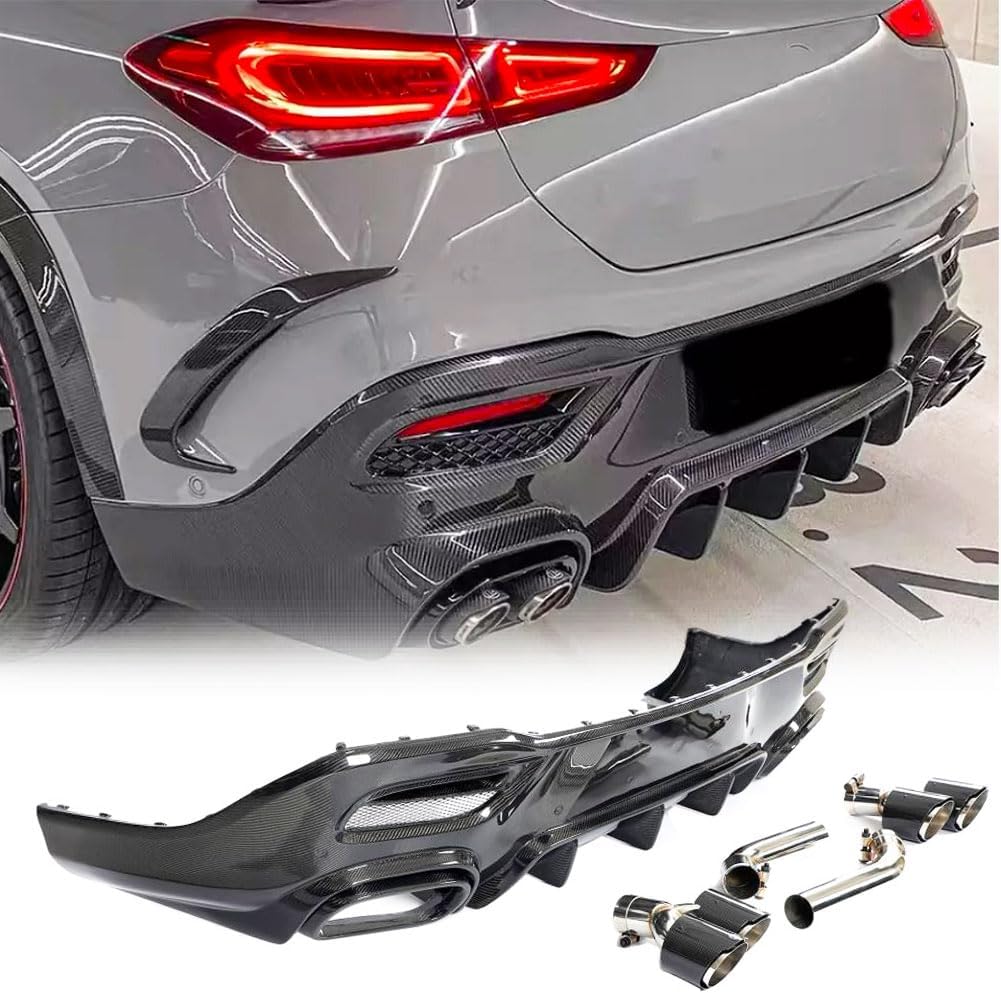 Real Carbon Fiber Rear Diffuser for Mercedes Benz W176 GLE350 GLE450 GLE53 GLE63 Coupe 2020-2022 Lower Bumper Lip Spoiler Body Kit Factory Outlet with Exhaust Tip