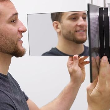 3-Way Mirror 360° Self Cut Mirror 3-Fold Mirror Self Hair Cutting Styling Height Adjustable Telescopic DIY Hair Cutting Makeup Wash Shower Shaving