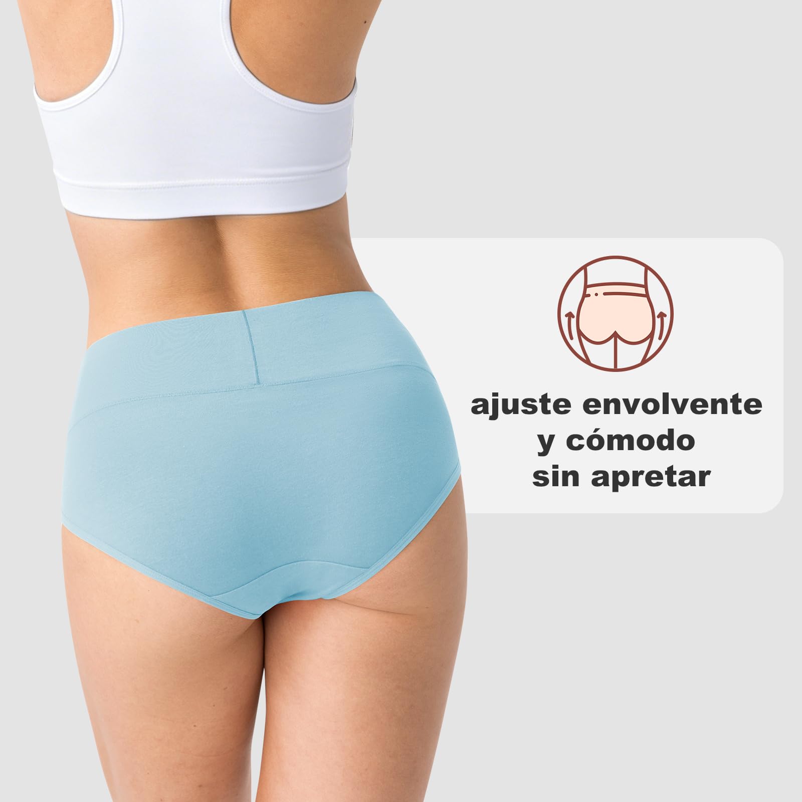 QINCAO Bragas Mujer, Pack de 6 — Bragas Mujer Cintura Alta Algodón, Transpirables y Suaves
