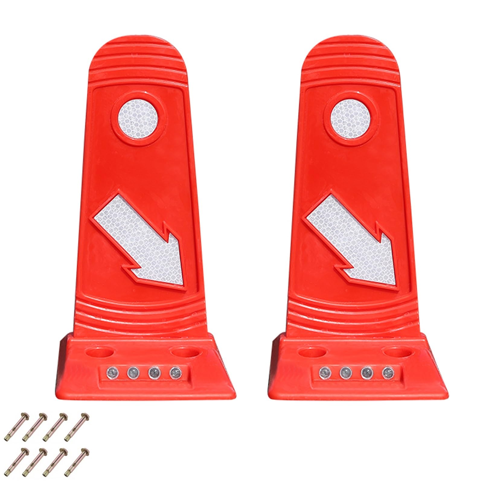 Postes Separadores de 29 Cm con Base, Conos Señalizacion con Bandas y Esferas Reflectantes, para Uso en Carreteras, Estacionamientos y Obras de Construcción(Red)