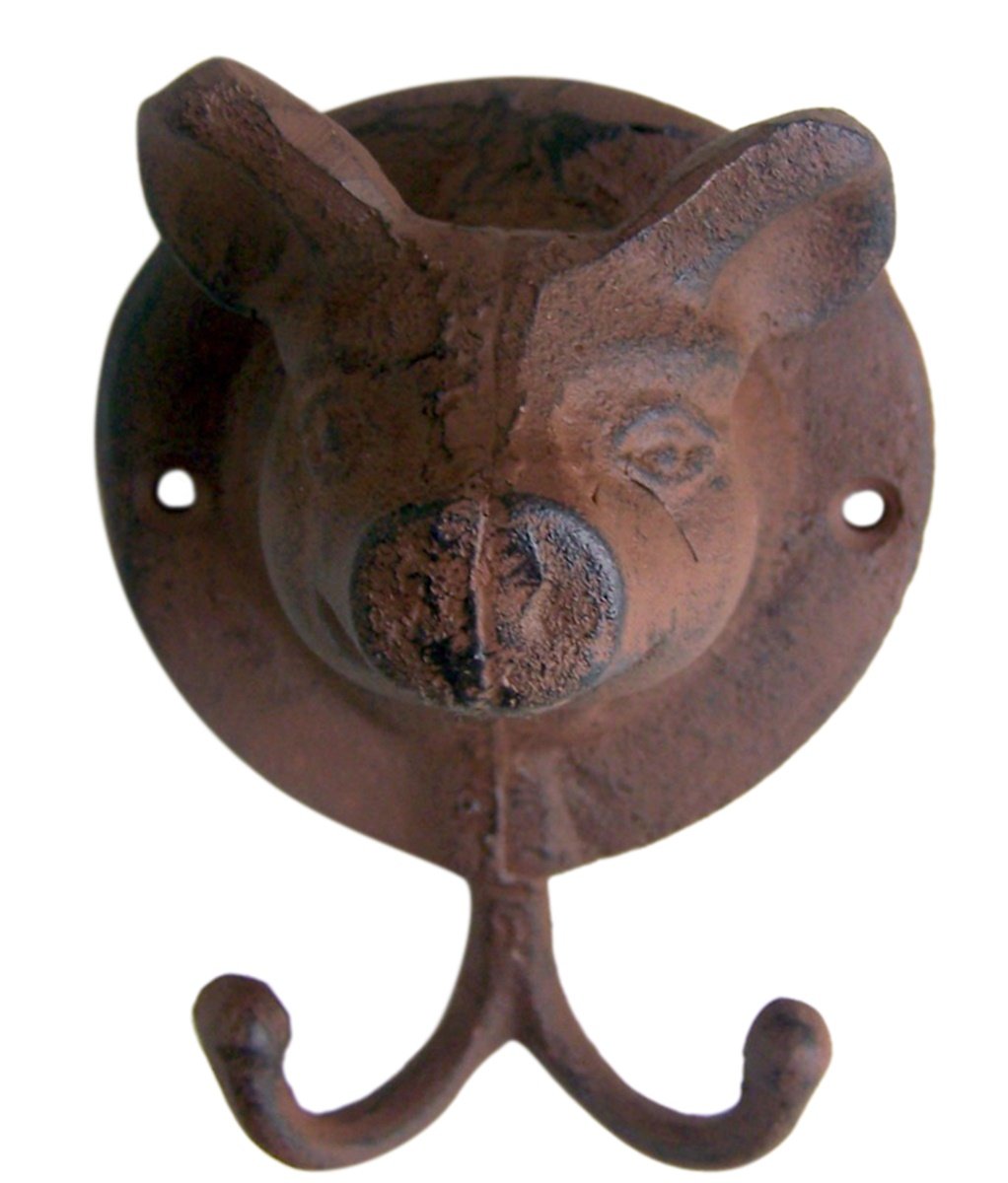 Home Originality Brown Pig Head Cast Iron Wall Hook 5 1/2 Inch