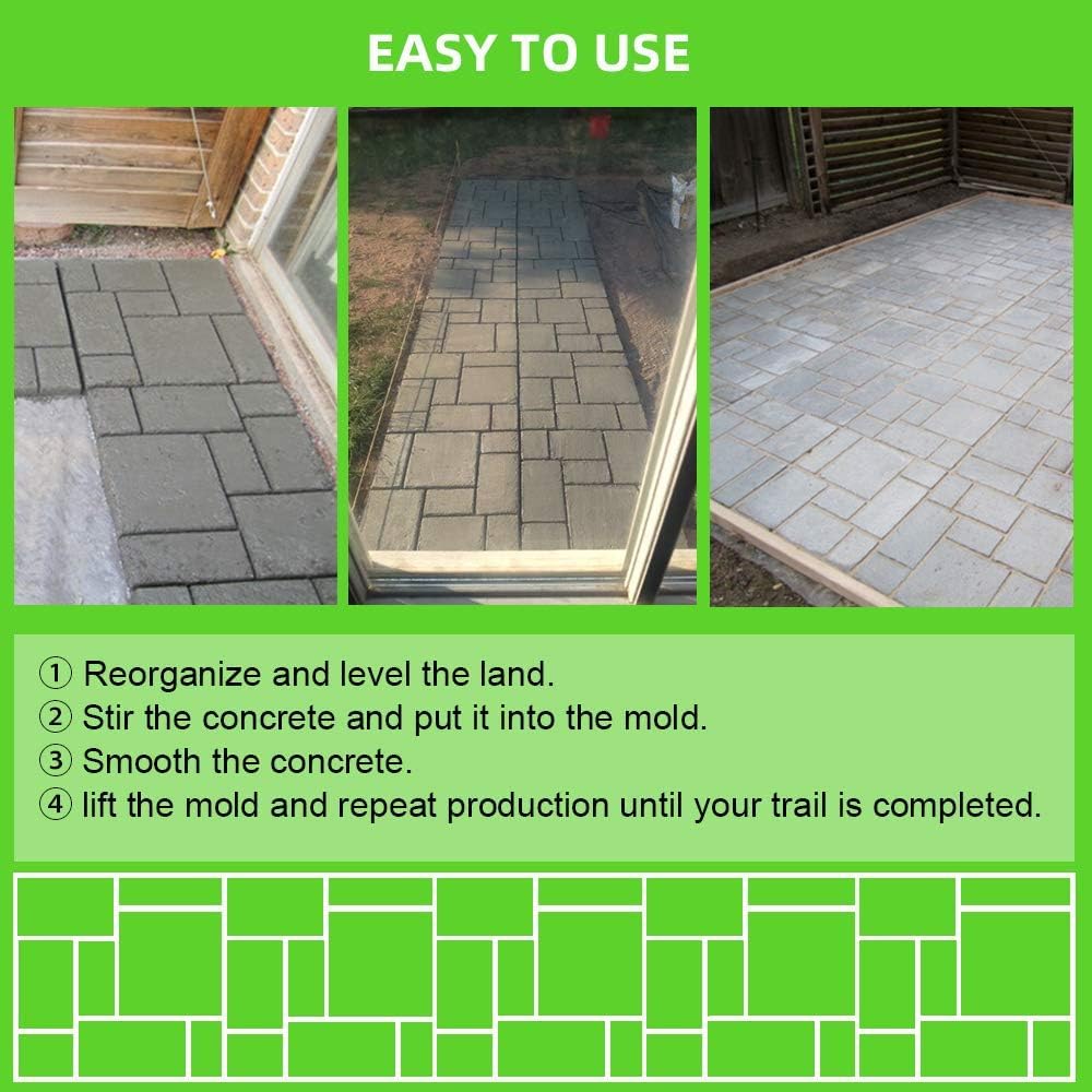 GOTOTOP Garden DIY Cemento para pavimentación de jardín Molde reutilizable para hacer senderos, modelo de piedra para escalones, moldes de ladrillo para caminos, patrones rectangulares con 10 rejillas