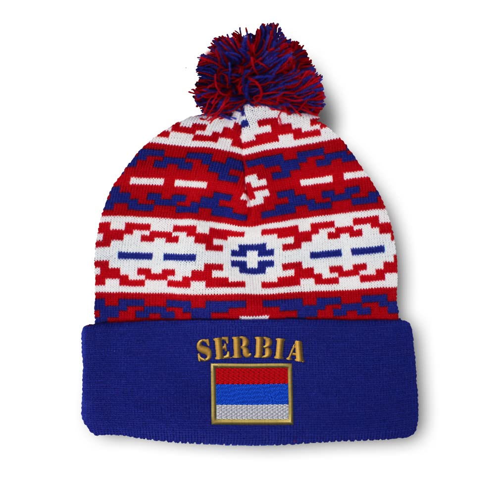 Speedy Pros Pom Pom Beanies for Women Serbia Flag Embroidery Skull Cap Flags Winter Hats for Men Acrylic 1 Size