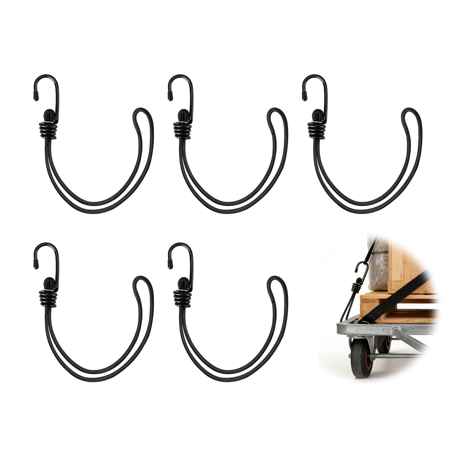 Qyrdbgy Black 5 Pcs Wheelie Bin Locks, 55 Cm Universal Heavy Duty Wheelie Bin Lid Straps Bungee Cords With Hooks For High Winds Storms Prevent Animals Rummaging And Spilling
