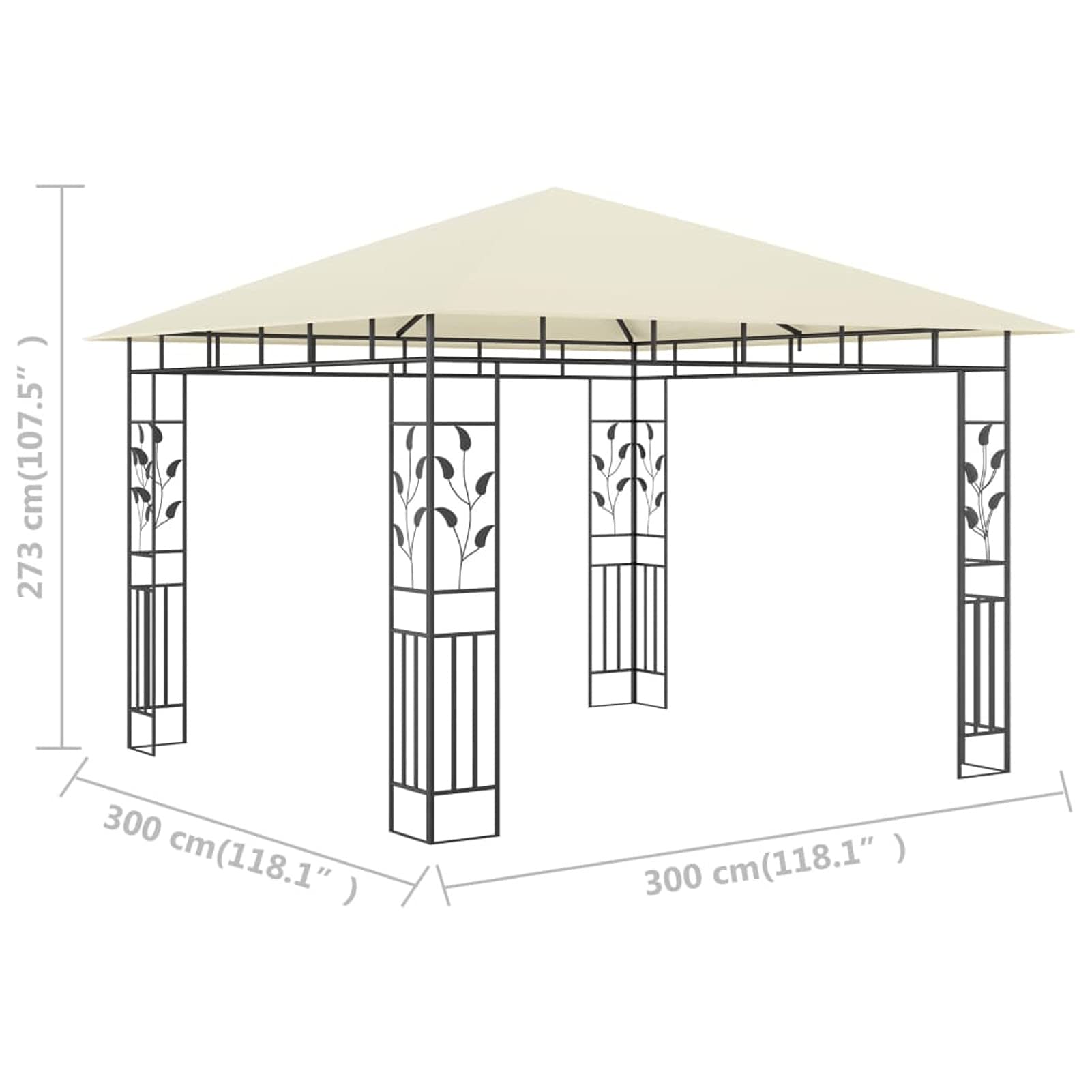 Gazebo con Zanzariera 3x3x2,73 m Crema 180 g/m²,Prato e Giardino,Vita all'aperto,Strutture da Esterno,Baldacchini e gazebo-47969