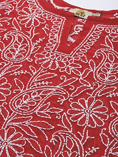 Image of Ada Women's Georgette Regular Fit Chikankari Hand Embroidered Lucknow Short Kurti Top A911224