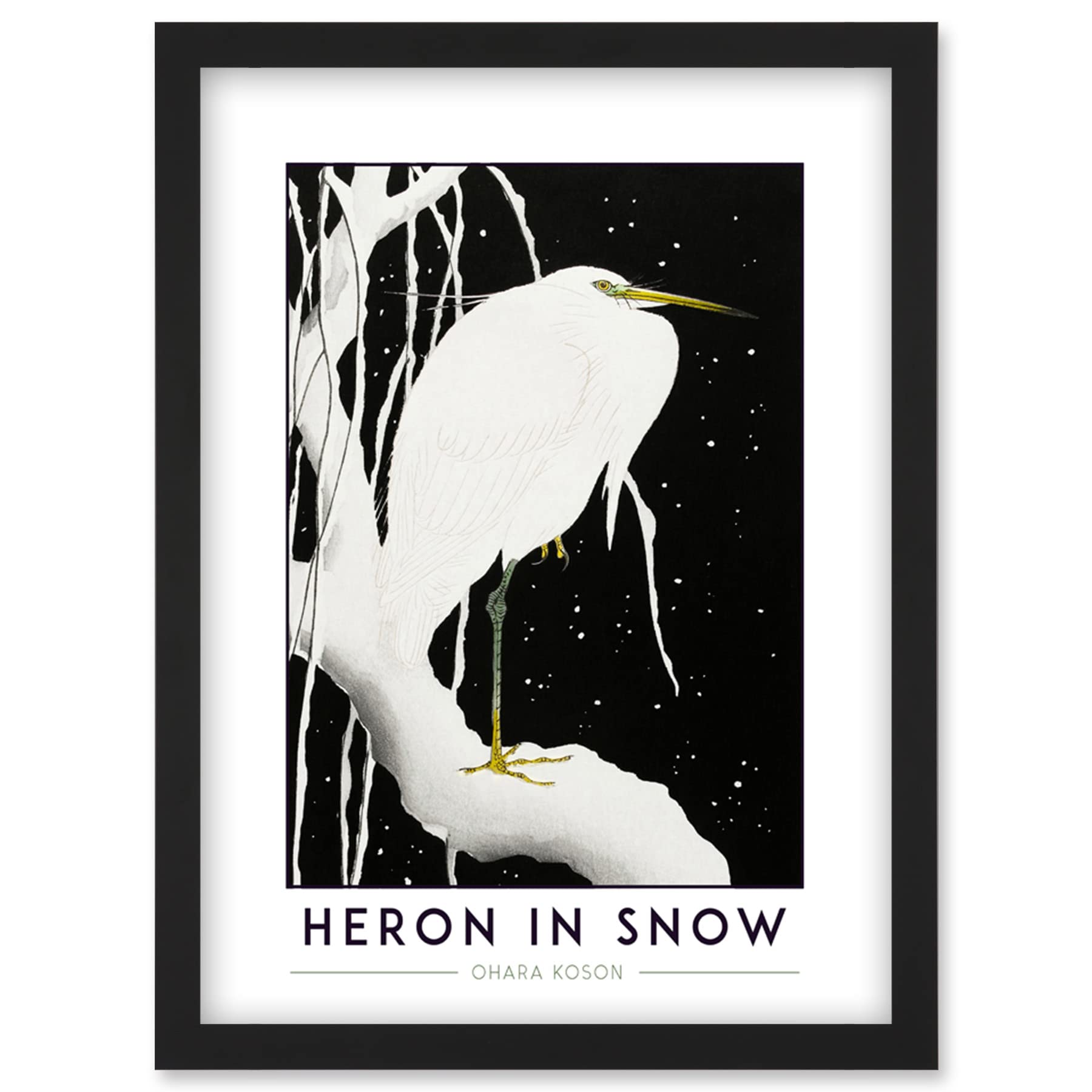 Wee Blue Coo Ohara Koson Heron In Snow Painting Artwork Framed Wall Art Print A4