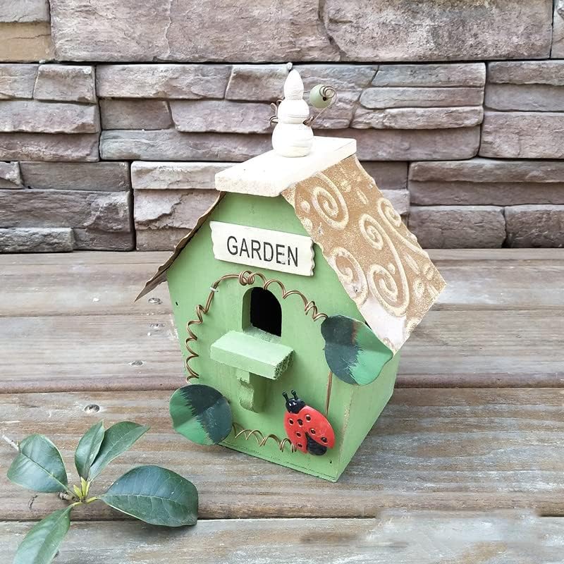 Antique Wooden Birdhouse Pendant, Outdoor Antique Craft Decorative Birdhouse, Wooden Hanging Garden Birdhouse Porch Patio Patio Decoration (B)