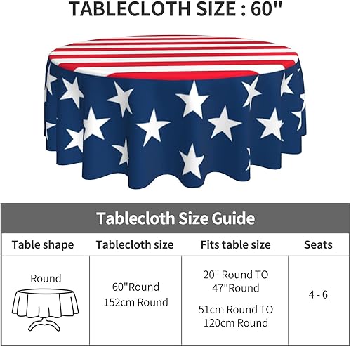 Miniatura 5 de aportt Mantel redondo para el 4 de julio de 60 pulgadas, mantel patriótico, lavable, resistente al agua, sin arrugas, resistente a las manchas