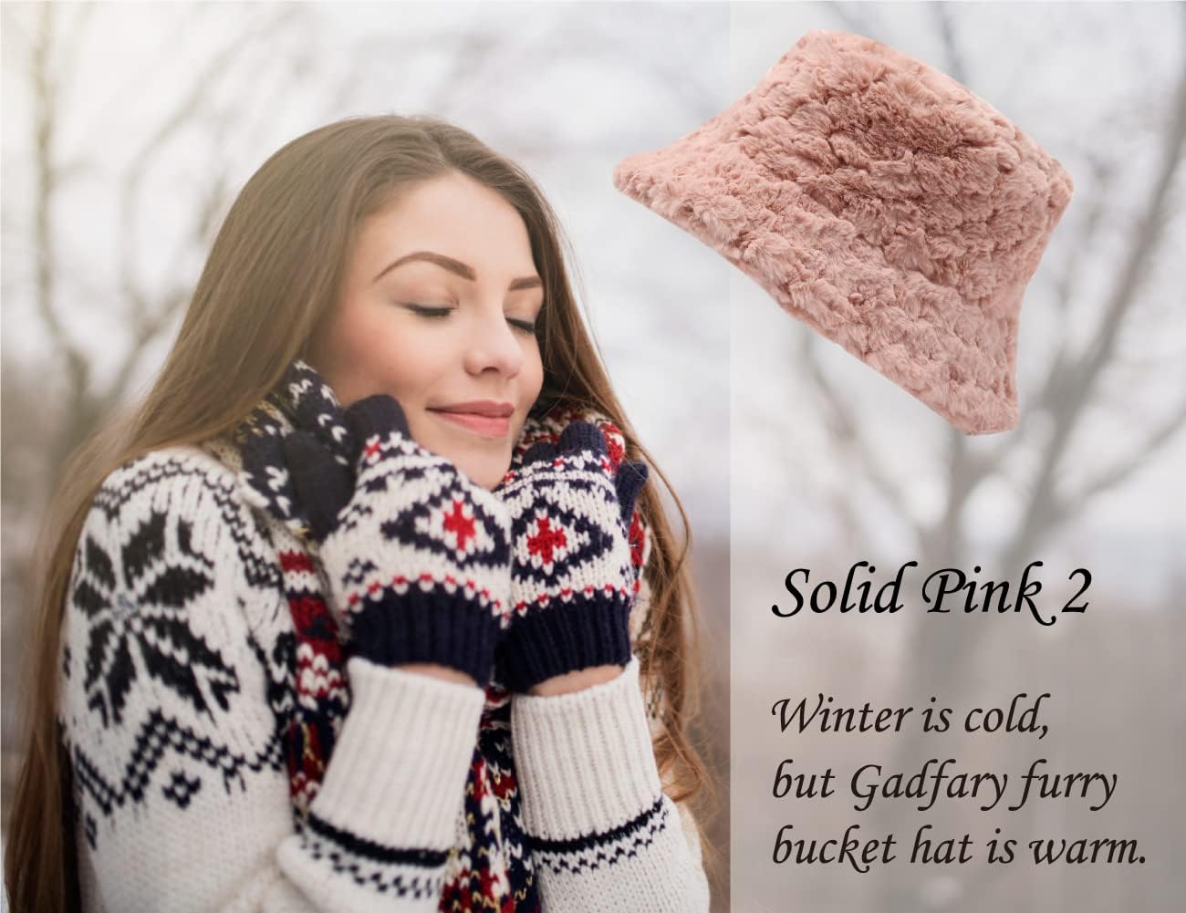 Bucket Hat Women Furry Fuzzy Bucket Hats for Ladies, Winter Warm Fluffy Plush Faux Fur Hat for Women - Image 6