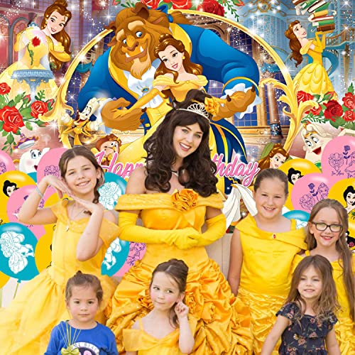 Beauty And The Beast Backdrop Birthday Banner For Princess Belle Birthday Party Supplies Princess Belle Photograph Background Photo Booth 5X3Ft #TOP4