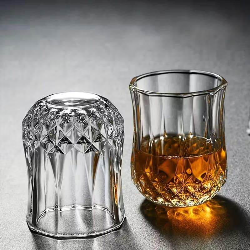 Image of PrimeWorld Long Champ Crystal Whiskey Glasses Set of 6 - 200 ml Premium Bar Glasses for Bourbon, Whisky, Scotch, Cocktails & Cognac | Elegant Old Fashioned Crystal Tumblers for Home Bar & Gifting