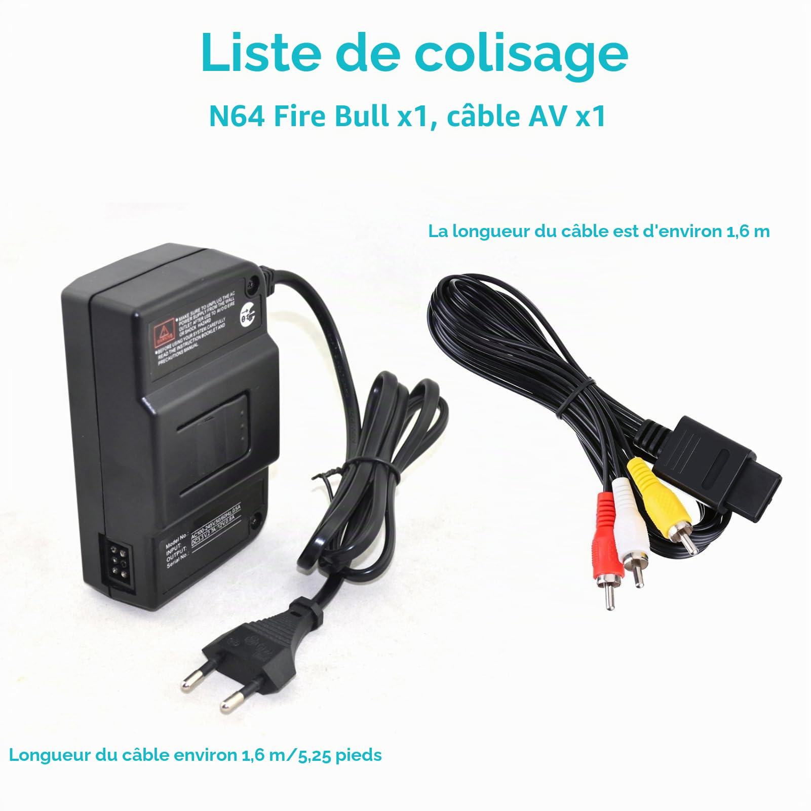 Transformateur d'alimentation N64, Adaptateur Secteur Universel Chargeur Adaptateur Convertisseur Audio Compatible pour Câble Vidéo AV 100-240 V (EU)