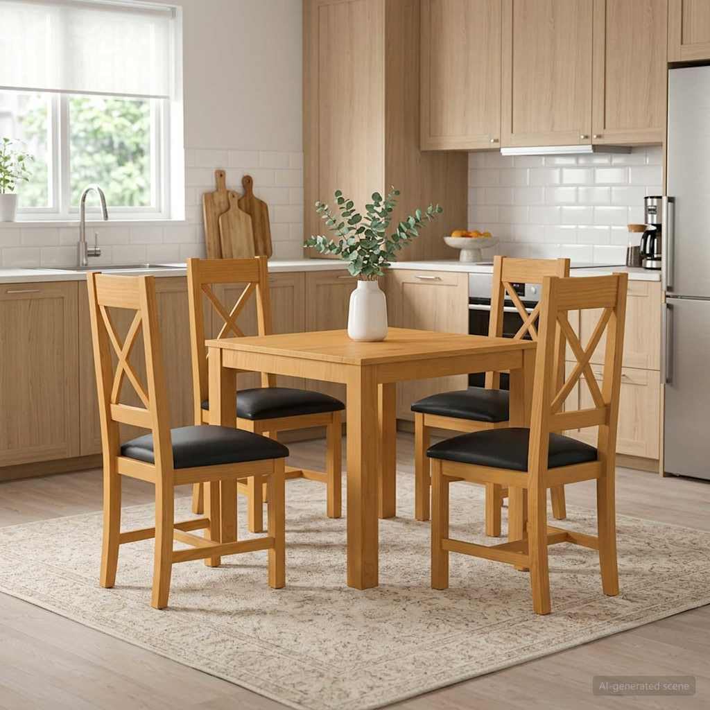 Genérico Conjunto de Comedor 5 uds. Negro Madera de Roble Sólido,Mobiliario,Conjuntos de Muebles,90 x 90 x 75 cm-3430346